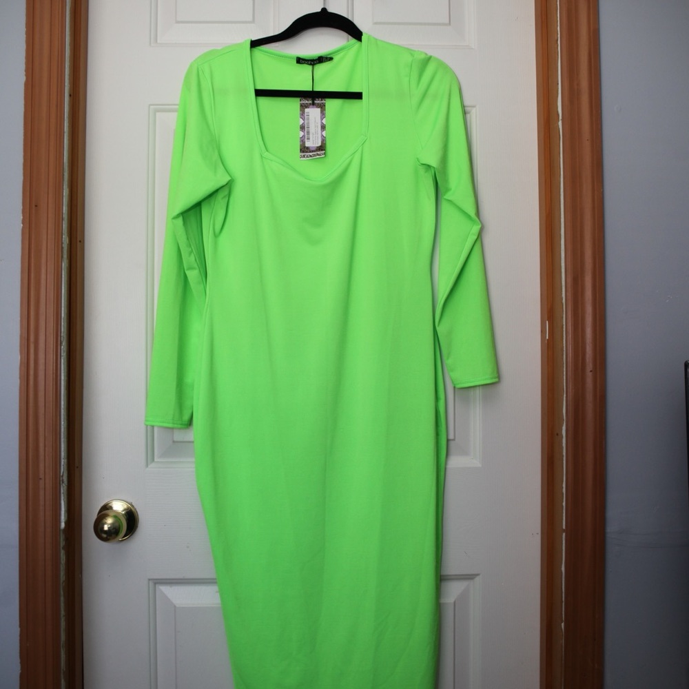 Long sleeved neon green dress